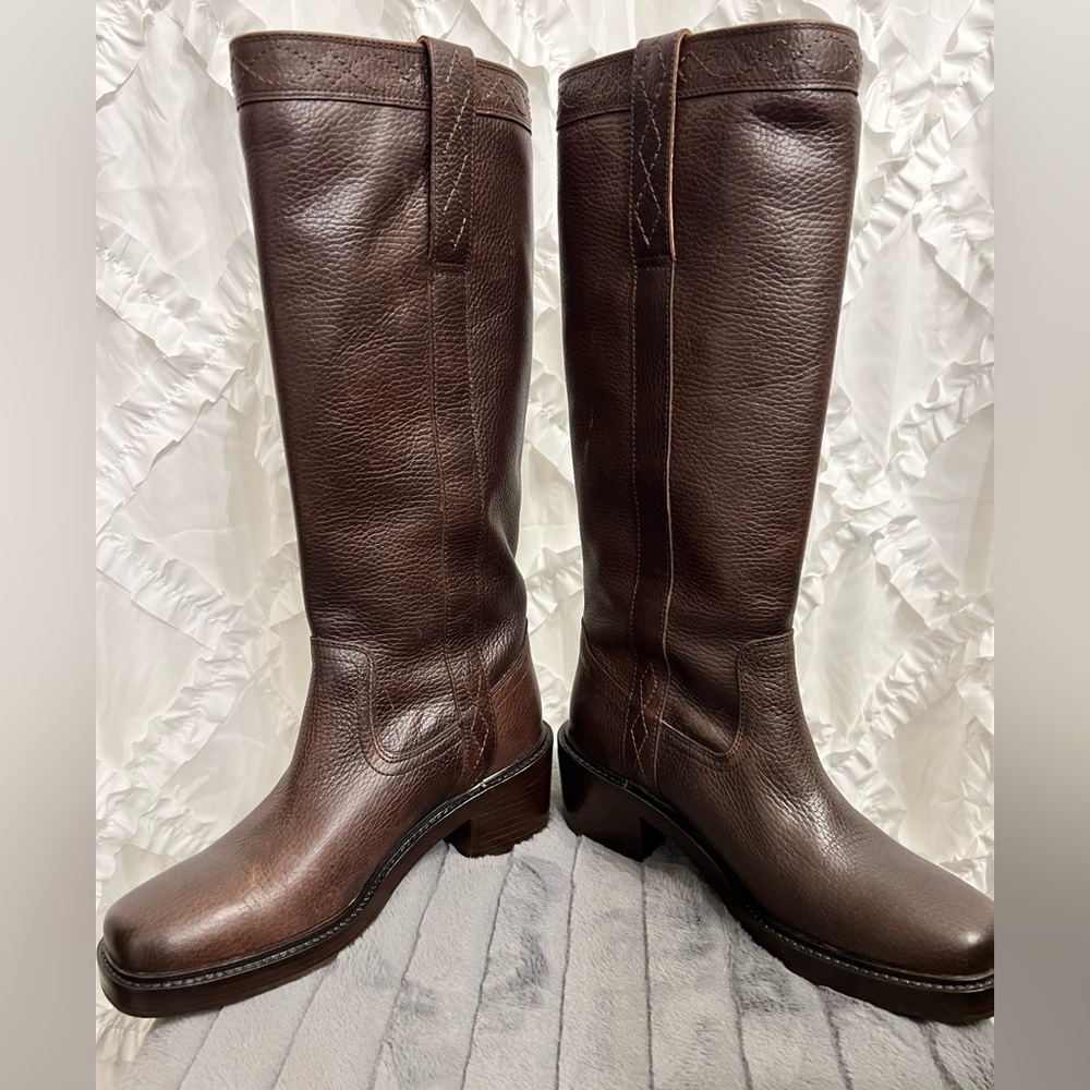Frye Kate Pull On Tall Boots Dark Brown Pebble Leather NIB - Picture 6 of 15